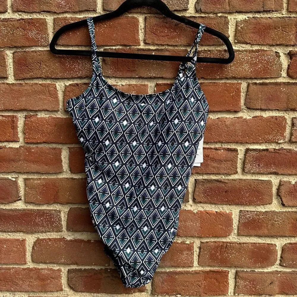 LEILANI $98 Geometric One Piece Swimsuit Cutout Back Womens 8 NEW